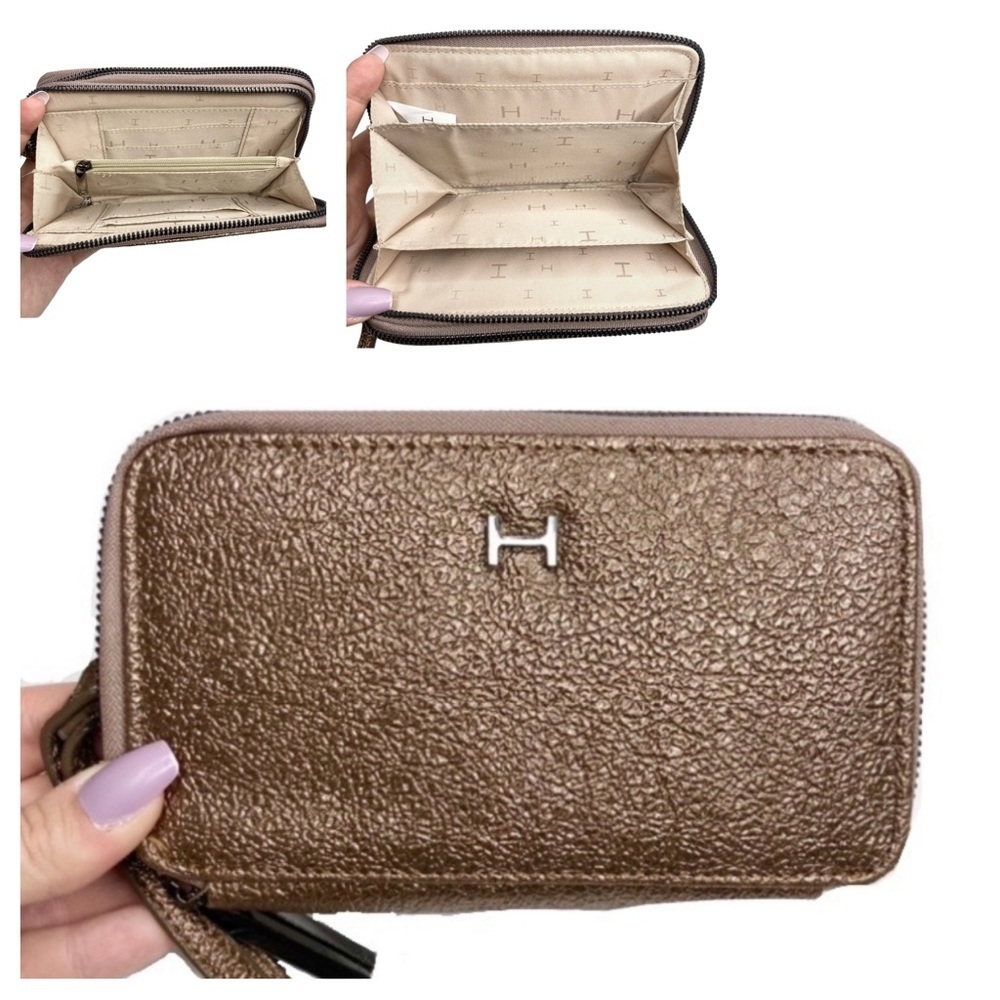 Halston Heritage Brown Textured Leather Zip Wallet